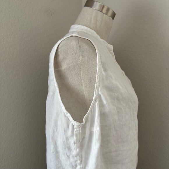 Made in Italy Sleeveless White Blouse Round Split Neck 120 Lino Minimalist Airy - Picture 5 of 11